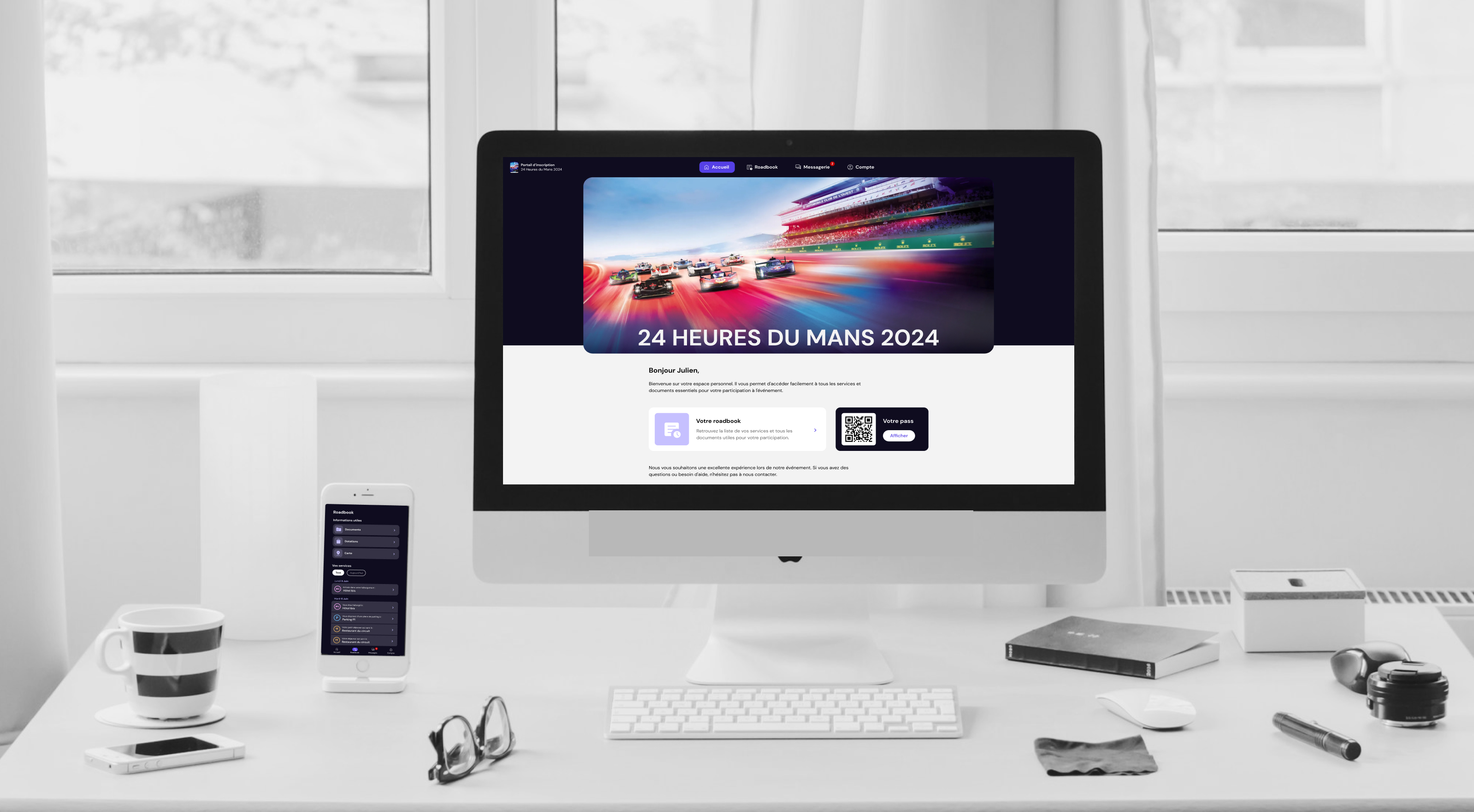 logiciel qomeet vue mobile et desktop